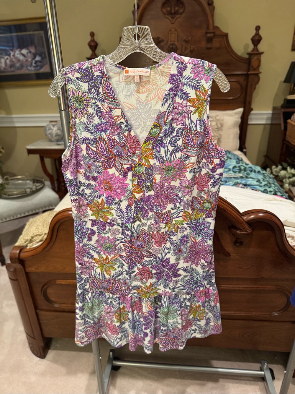Jude Connelly Sleeveless Peplum dress - Pink & Purple, yellow, white.